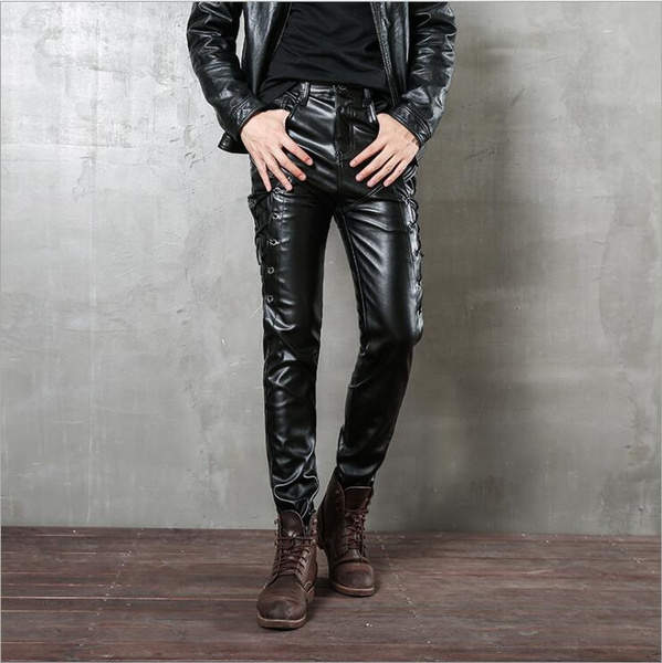 New Winter Mens Skinny Biker Locomotive Leather Pants Fashion Faux Leather  Motorcycle Trousers For Male Stage Club Wear Punk Style | Wish