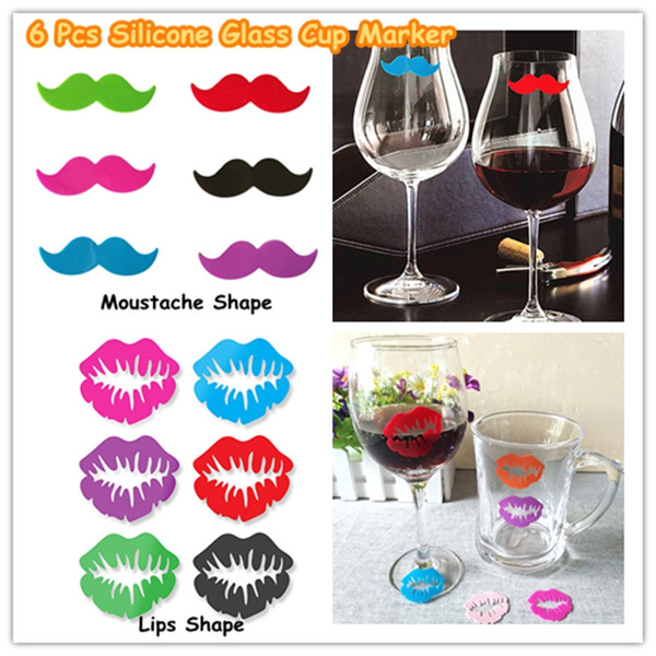 Yardwe 6pcs Silicone Wine Glass Charms Marker Lips Shape Drink Glass Identifiers Markers Mixed
