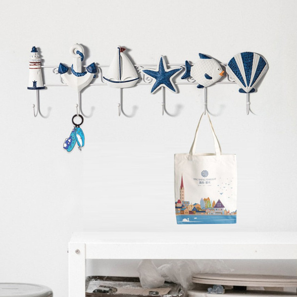 Mediterranean Coat Hook Wooden 6 Hooks Ocean Towel Hanger Keys Bag Hook Wish Mediterranean Coat Hook Wooden 6 Hooks Ocean Towel Hanger Keys Bag Hook Wish