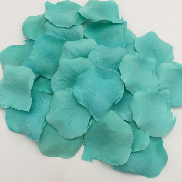 100 flower petals in turquoise fabric wedding decoration. 