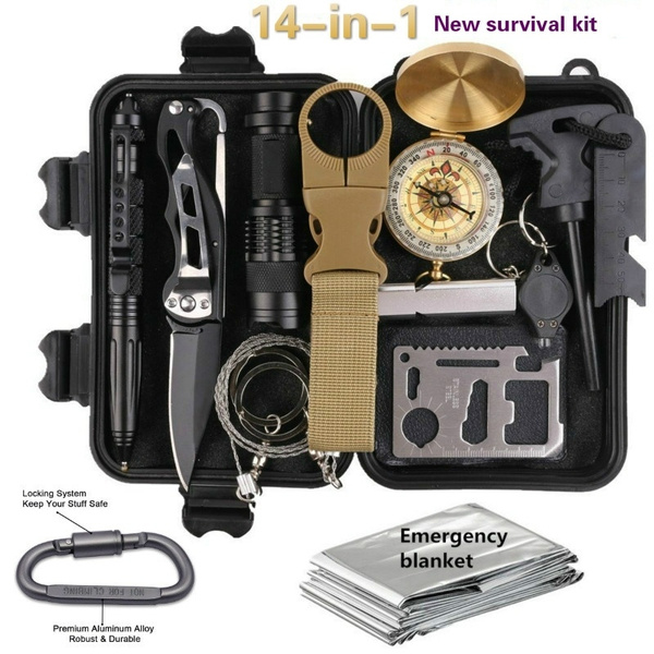 14PCS Camping Survival Gear Kits Outdoor SOS Self Defense Emergency Survival Kit 