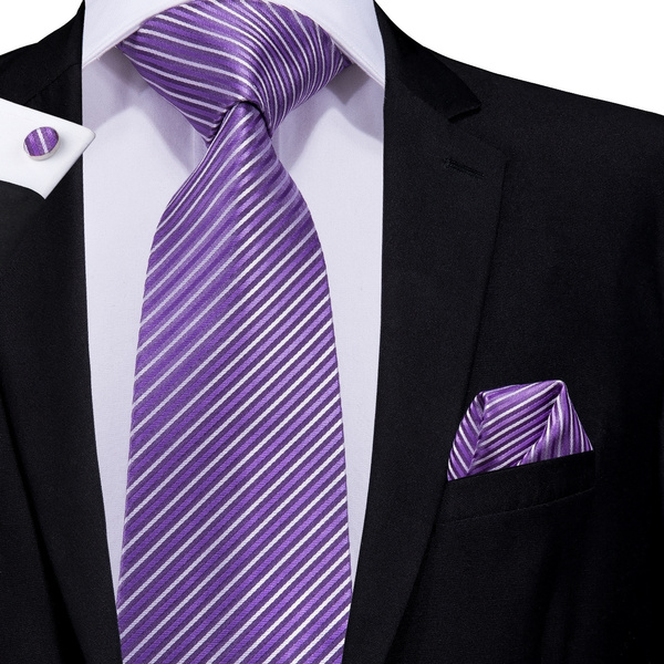 Mens Purple Striped Necktie Handkerchief Cufflinks Set Business Formal Tie Set Krawatte Wish