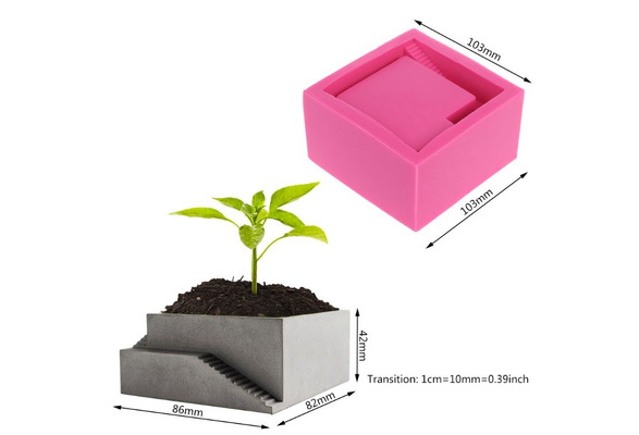 Silicone Molds Flower Pot Square Building with Stairs Shape Concrete Moss Bonsai 