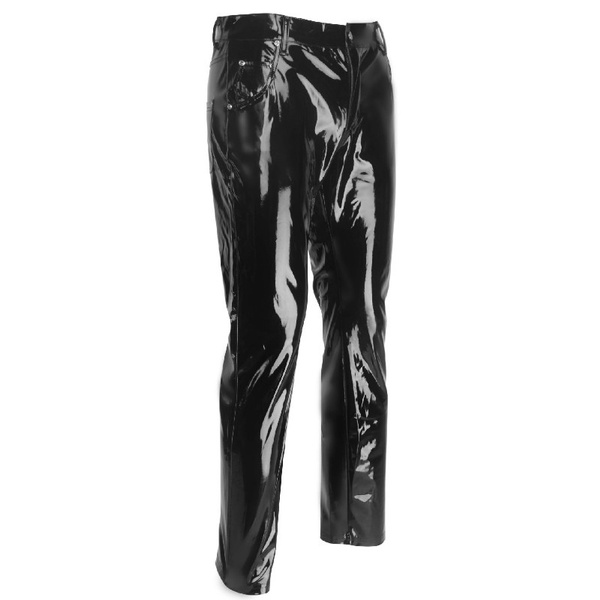 Men Faux Leather PVC Pants Trousers Long Shiny Club Dance Wear Punk Gothic Black 