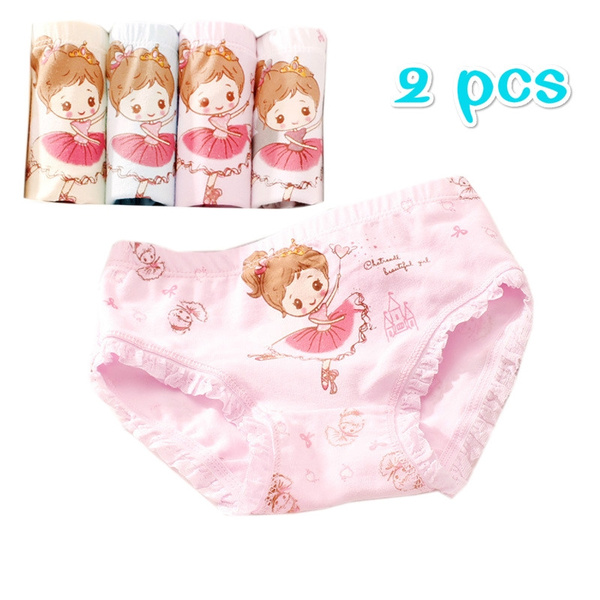 2 Pcs/Lot 3-9 Y Soft Cute Cartoon Girls Underwear Cotton Panties Kids Short  Briefs Children Underpants Random Colors