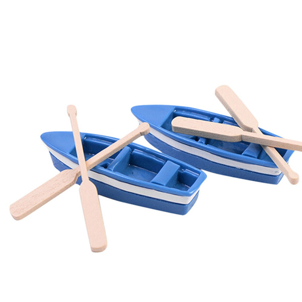 Fairy Garden Resin Boat Funny Model Toys Wooden Quant 1Pcs Boat And 2Pcs Oar 