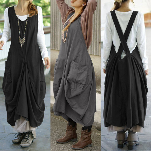 v neck dungaree dress