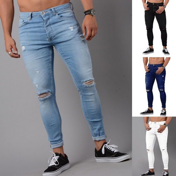 NEW Fashion Street Style Men's Ripped Hole Jeans Skinny Denim Pants ...