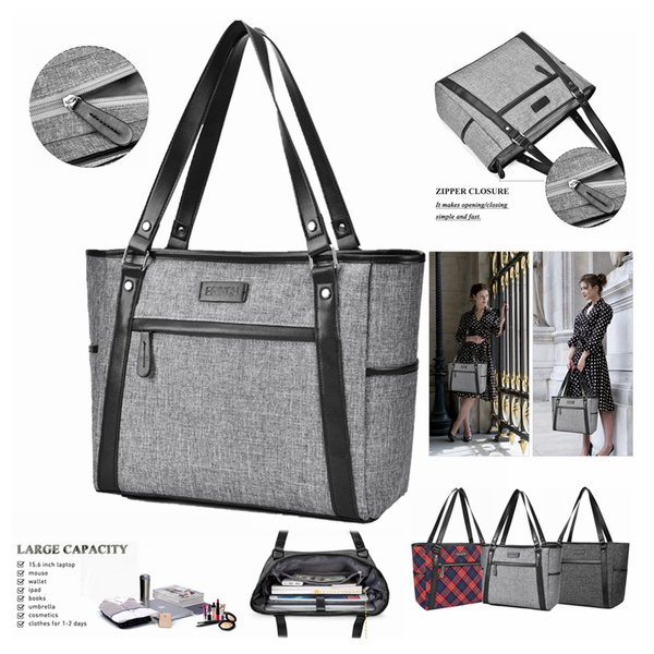 15.6 inch Laptop Tote Bag Classic Nylon Zip Work Tote Bag Women Shopping  Duffel Bag Carry Travel Business Briefcase Shoulder Handbag For Laptop/Notebook/MacBook/Tablet