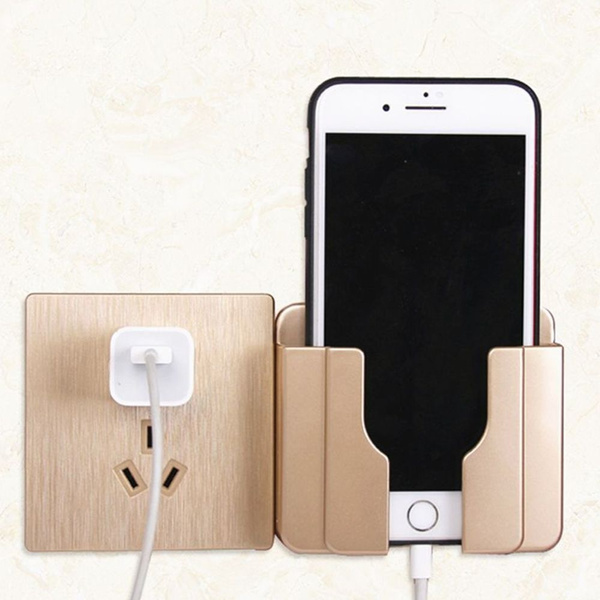 Simple Style Creative Wall Mounted No Punching Multipurpose Shelf Rack Phone Bracket Charger Charging Stand Holder Wish - Wood Wall Cell Phone Holder