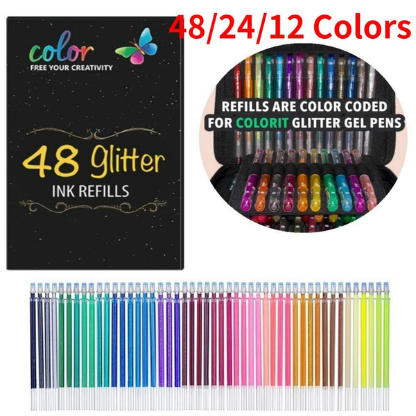 48 Color Gel Pen Ink Refills Glitter Metallic Replacement Refill 
