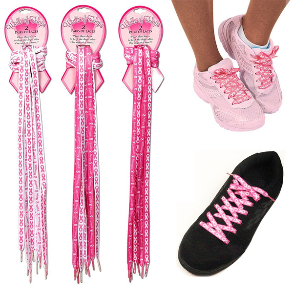 4 Pair Breast Cancer Awareness Shoe Laces Strings Pink Ribbon Hope Walk Shoelace 
