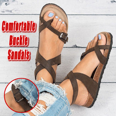 Plus Size 35-44 Summer New Fashion Women Roman Clip Toe Beach Sandals Bohemia Gladiator Ankle Strap Buckle Leisure Flat Shoes
