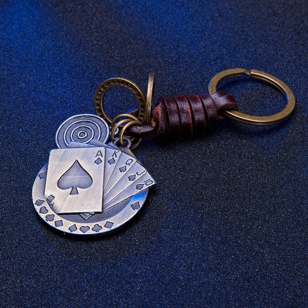 Creative Keyfob Alloy Bag Pendant Key Ring Vintage Punk Poker Leather Keychain Creative Keyfob Alloy Bag Pendant Key Ring Vintage Punk Poker Leather Keychain