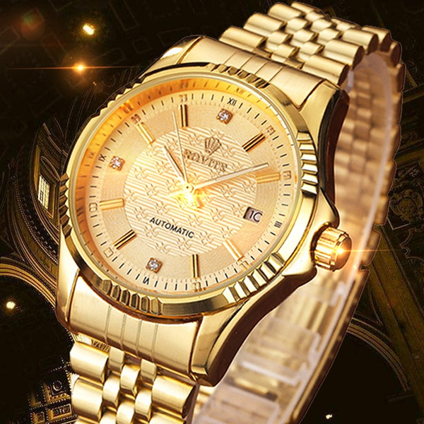 Rovite Men Automatic Mechanical Watches Golden Business Full Stainless ...