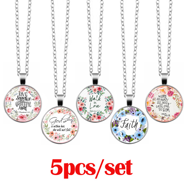 5pcs Bible Verses Necklace Round Pendant Letter Necklace Quote ...