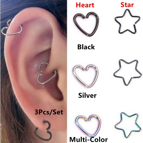 Non Pierced Stainless Steel Clip on Closure Round Ring Fake Nose Lip Helix Cartilage Tragus Ear Hoop 4 Pairs IPINK 