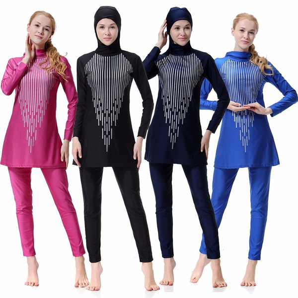 Women's Muslim Traditional Fashion Full Cover Swimwear Swimsuit Beach Bathing  Suit Burkinis for Muslim Girls
