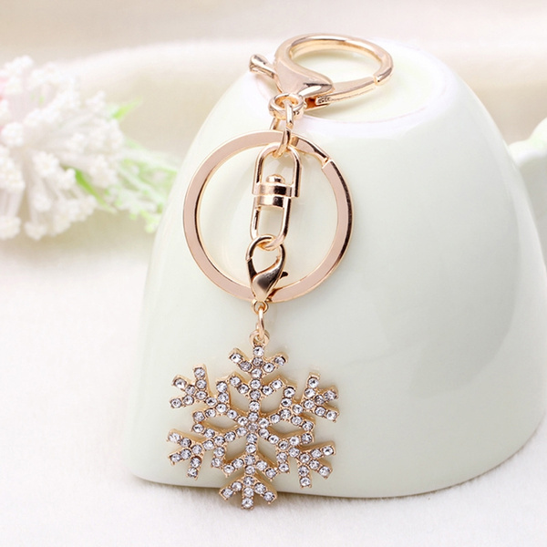 Vintage Snowflake Pendant Key Chain Women Handbag Decor Jewelry Holiday Gifts D 