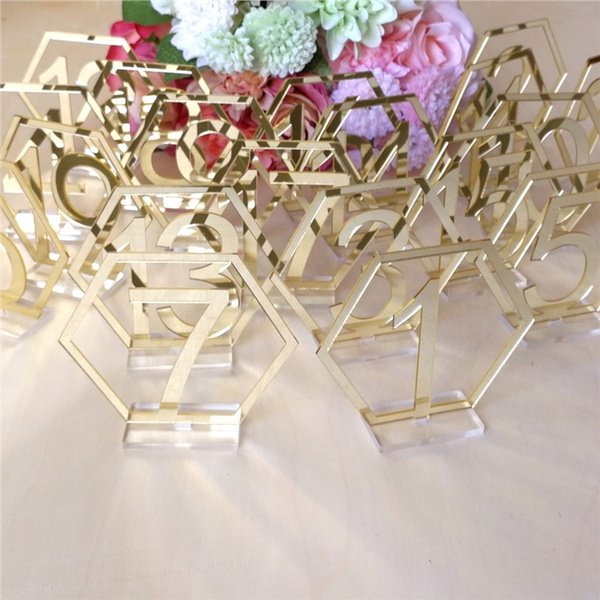 Numbers Plate Decors For Wedding Party, Gold Mirror Acrylic Table Numbers