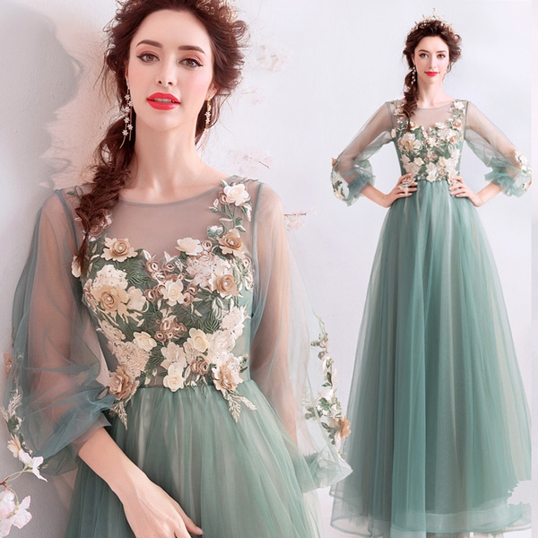 sheer floral prom dress