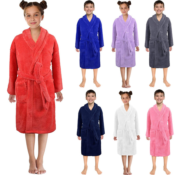 BFYOU Toddler Boys Girls Solid Flannel Bathrobes Towel Night-Gown Pajamas Sleepwear
