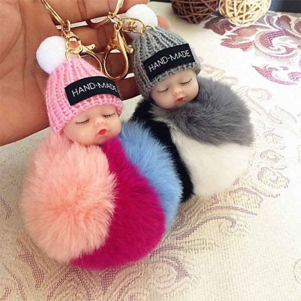 Fluffy Fur Pom Keychains Soft Faux Fur-like Ball Car Keyring Key Holder  Women Bag Pendant Jewelry Keychain Charms
