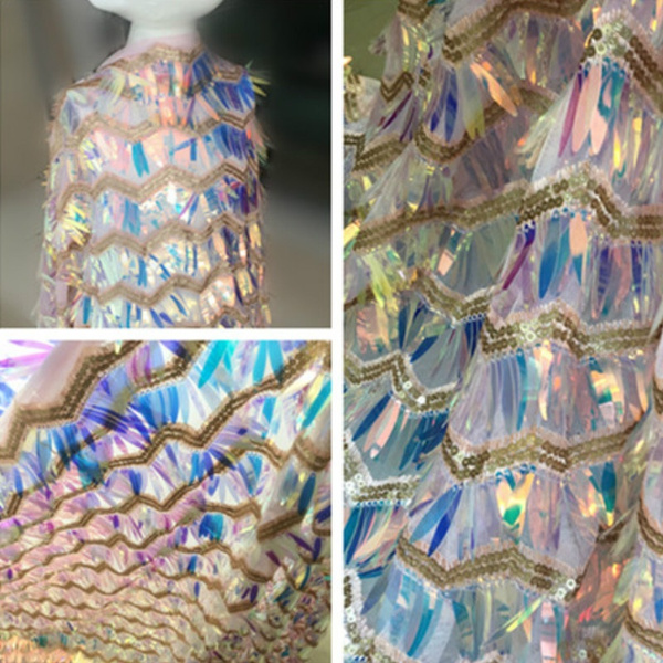 18mm Colorful Sequin Shinny Laser Fabric DIY Bag Dress Sewing Material Half Yard 