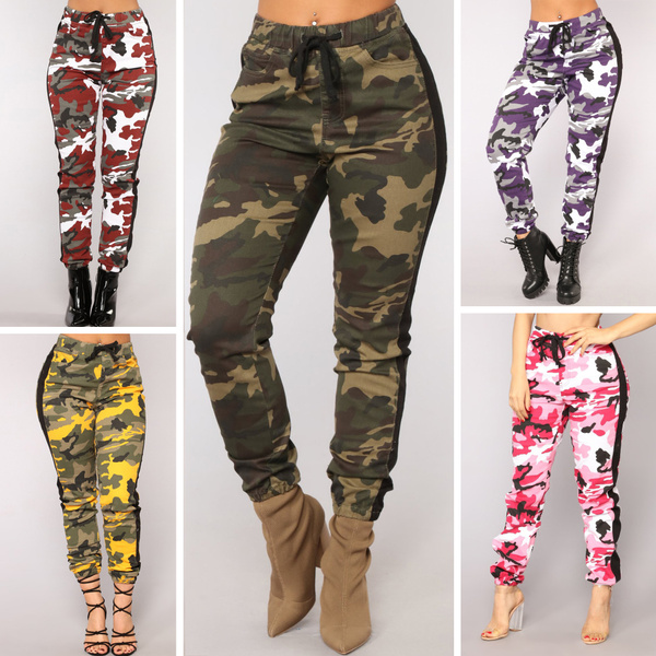 Elastic Camouflage Pants High Waist Joggers Cargo Trousers Women ...