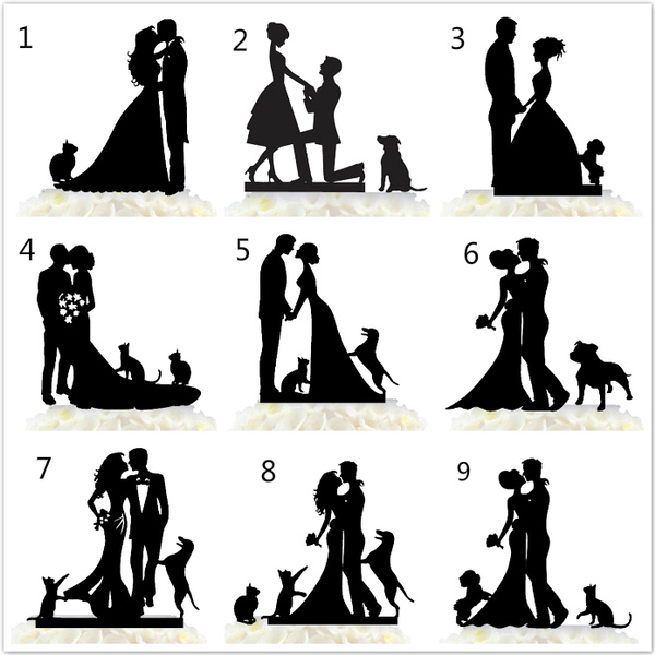 Personalised Family Wedding Cake Topper with Pet Cat Dog Bride and Groom Custom 