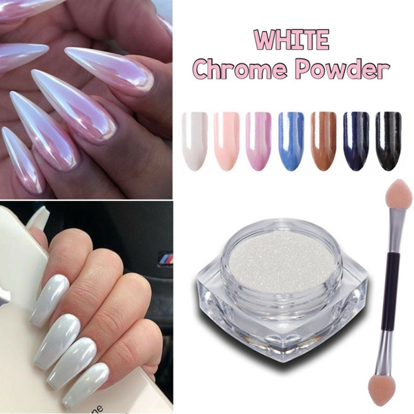 WHITE CHROME NAIL POWDER Diamond Ceramic Pigment Nails Art Crystal Shiny  Dust M4 | Wish