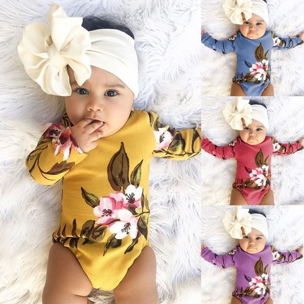 Newborn Infant Baby Boy Girl Long Jumpsuit Romper Bodysuit Floral Clothes Outfit 