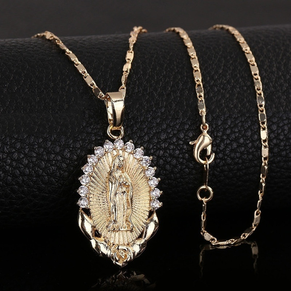Tiny Virgin Mary Necklace  Religious Necklace  Gold Necklace with Virgin Mary  Catholic  Virgin Mary  Medallion  18k Gold Filled