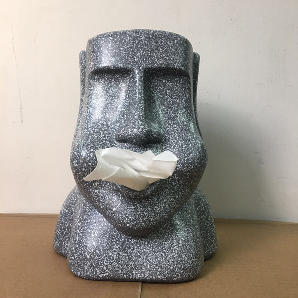Funny Head Facial Tissue Box Holder Cover Dispenser Face Easter Island Retro NEW 