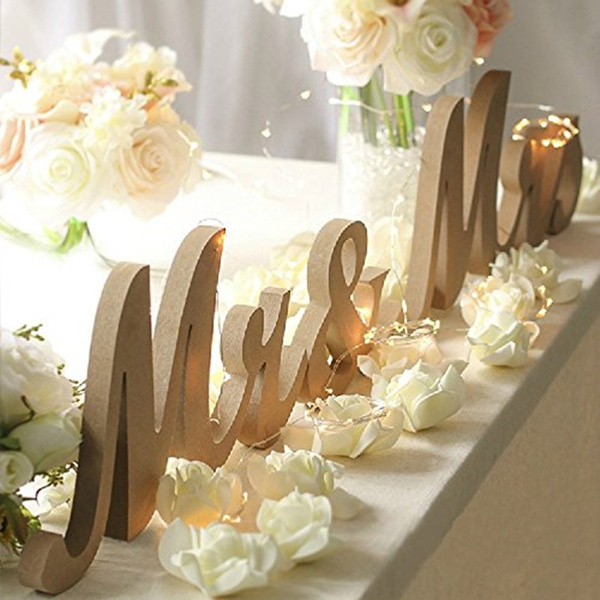 White Mr and Mrs Letters Sign Wooden Standing Roman Advanced Wedding Decor G 