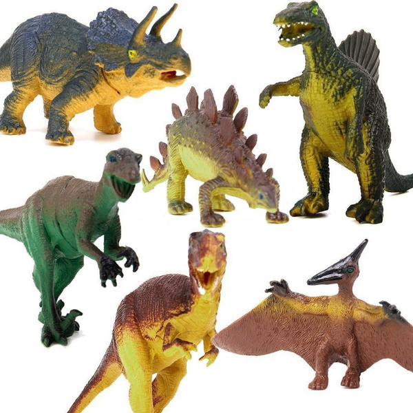 6 Pcs Tyrannosaurus Stegosaurus Triceratops Dinosaur Model Set Kids Toy ...