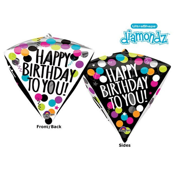 Anagram 85071 17 in. Happy Birthday Diamondz Foil Balloon Black & White