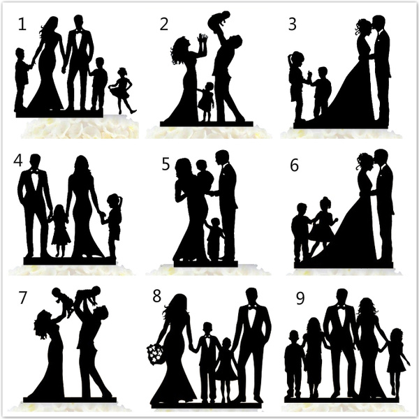 Custom Family Wedding Cake Topper Bride And Groom With Children Funny Decoration