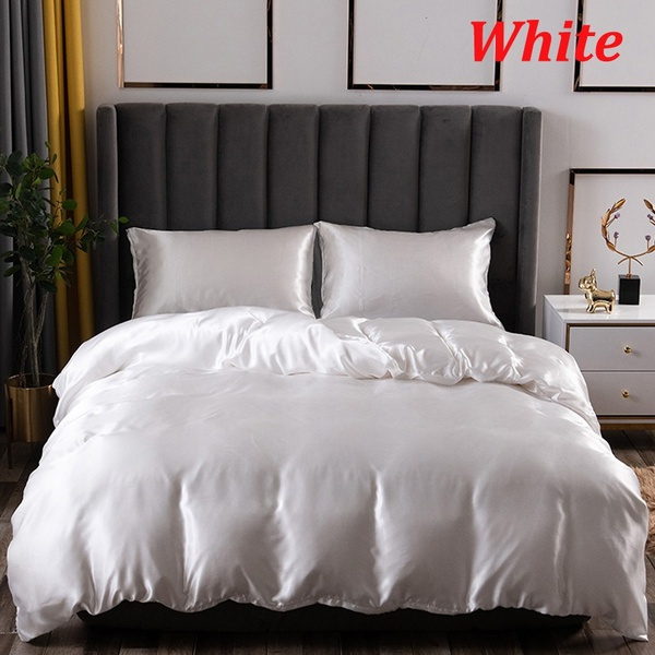 Summer Luxury Satin Damask Bed Sheet Set Solid Bedding Set 3/4 Pcs