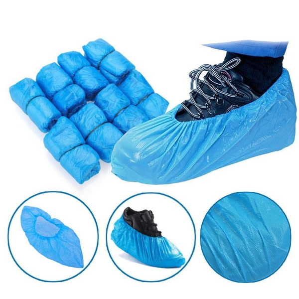 100 Pcs Medical Waterproof Boot Covers Plastic Disposable Shoe Covers  UE 