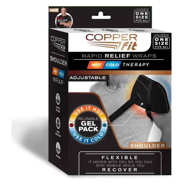 Refurbished Copper Fit Rapid Relief Shoulder Brace with Hot/Cold Ice Pack,  Black