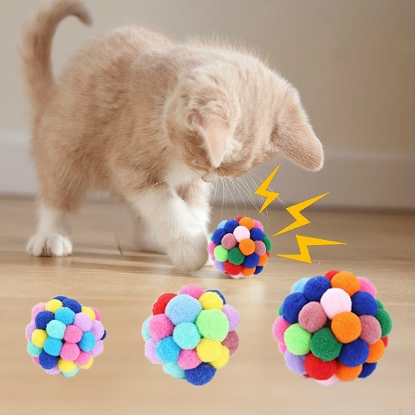 Cute Pet Cat Interactive Toy Handmade Bells Bouncy Ball Built-In Catnip Pet 