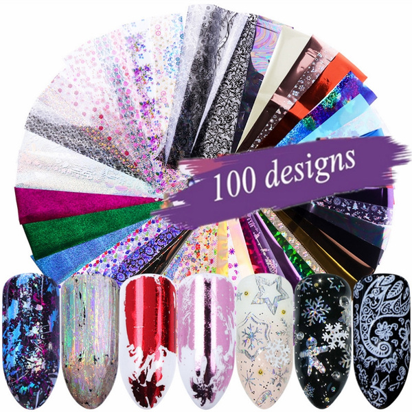 25/50Pcs Holographic Nail Foil Colorful Mix Design Laser Starry Paper