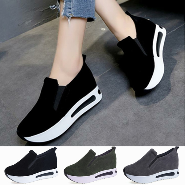 Women Ladies Leisure Platform Hidden Wedge Heels Slip on Sneakers Shoes ...