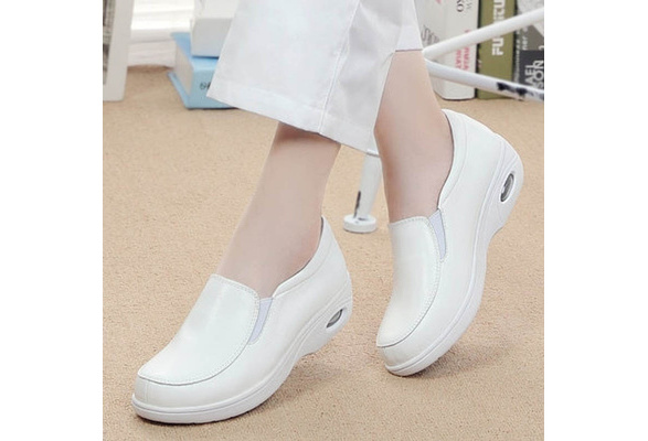 white flat nursing shoes