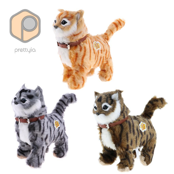 Lifelike Soft Plush Stuffed Cat Walking Bowing Cat Meow Child Electric Toys 