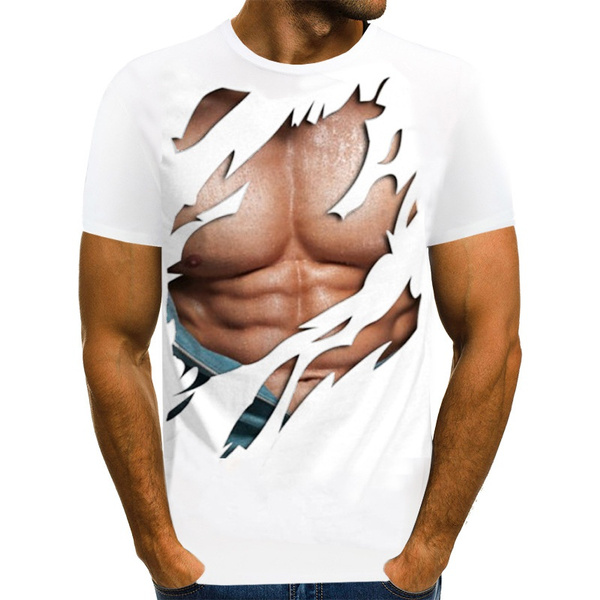 Mens Geometric 3D Three-Dimensional Digital Printing T-shirt Man Short A5N1