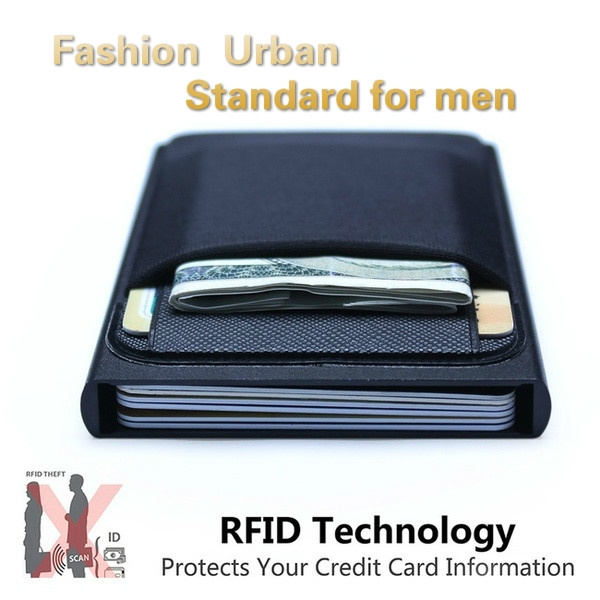 LUNGEAR Credit Card Holder RFID Blocking Slim Metal Card Case Minimalism Front Pocket Pop Up Wallet for Men and Women Black