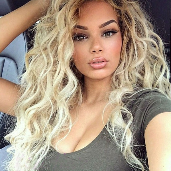 Perrque Femme Women s Fashion Long Blonde Curly Wave Wigs Ombre