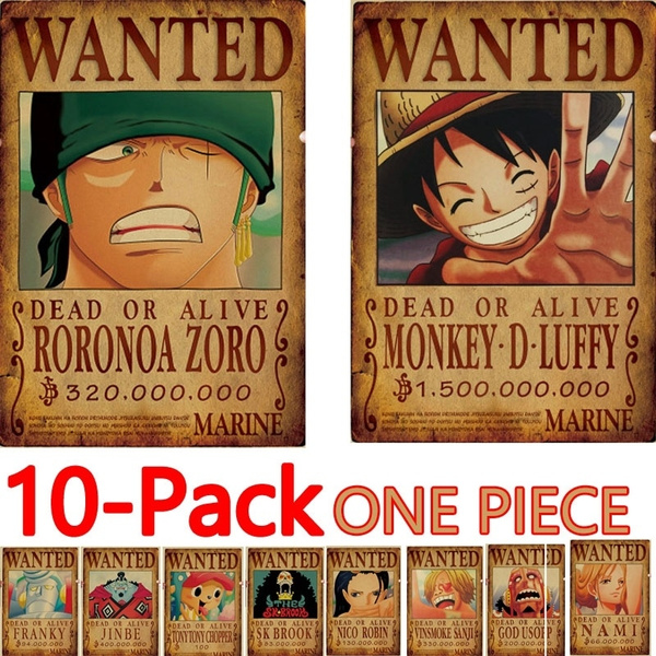19 New Anime Posters 10pcs One Piece Luffy Wanted Poster Zoro Nami Franky Usopp Sanji Chopper Robin Brook Jinbe Paper Wall Decor 51 5x36cm Wish